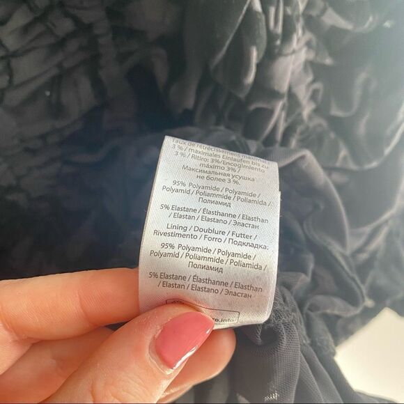 NWT Rotate Birger Christensen black Rikke ruched flocked flare sleeve mini dress - Picture 7 of 9